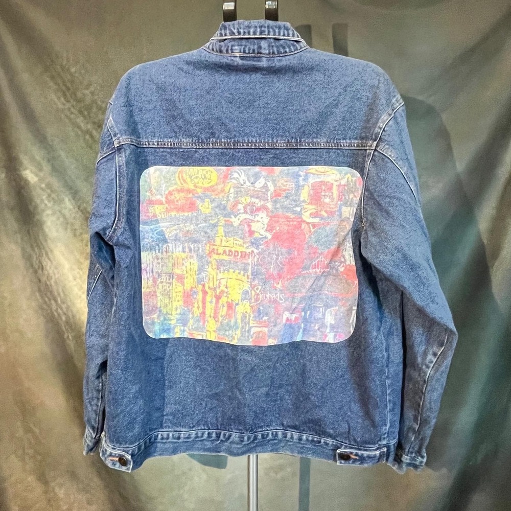 Aladdin Vintage Las Vegas Casino Denim Jacket Graphic Print Mens Size Large